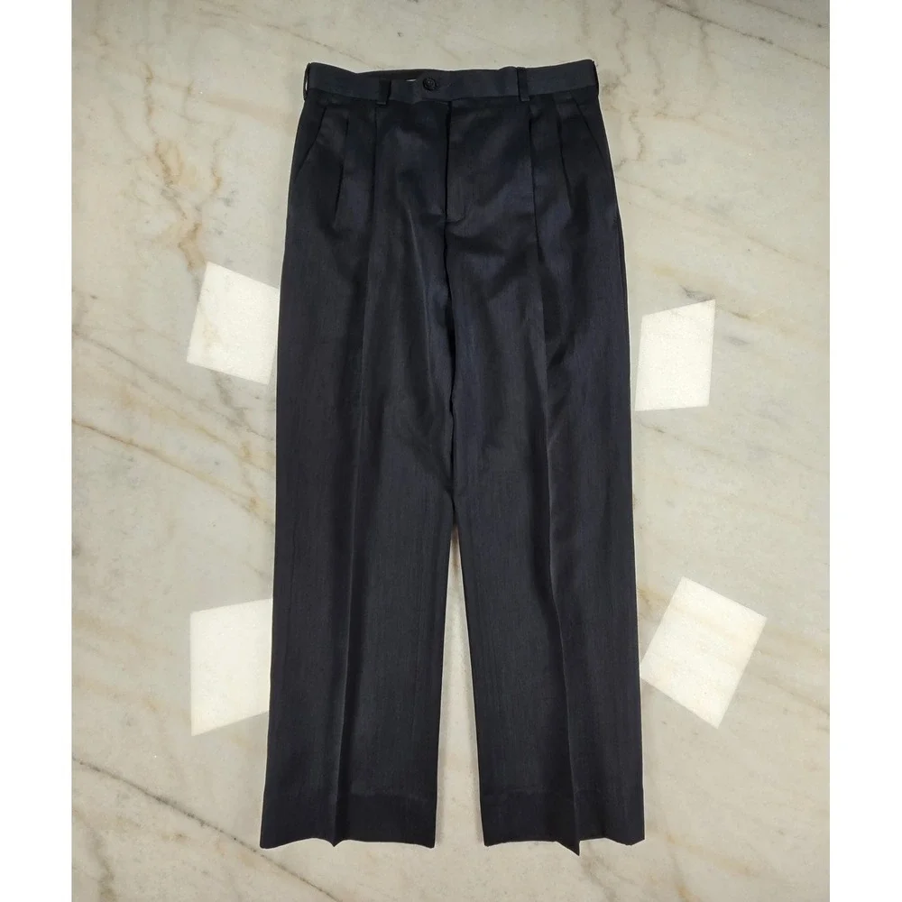 Perry Ellis Portfolio Dress Pants Mens 30/30 Blue Pleated Office Sharkskin Style